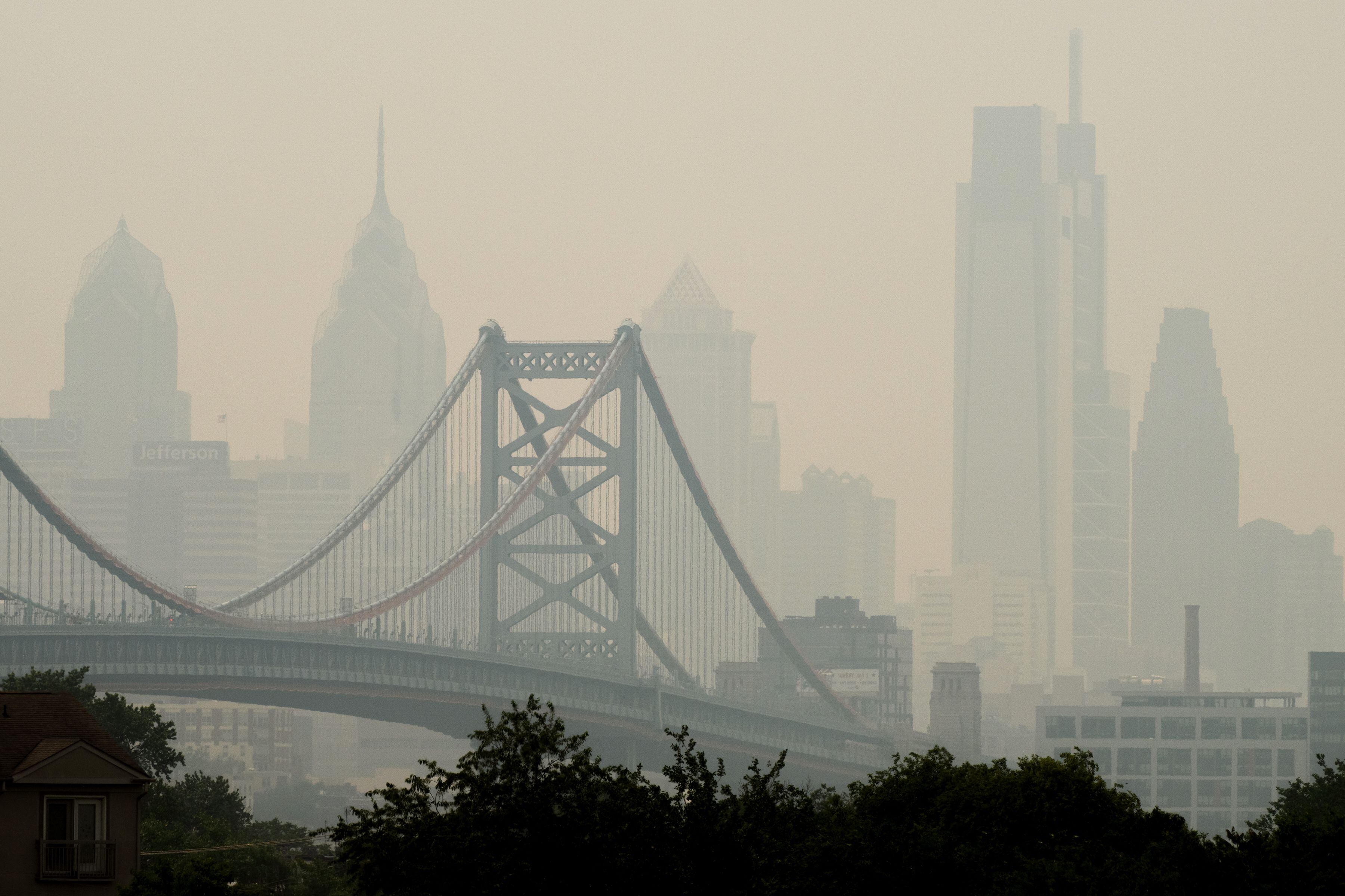 A haze hangs over Philadelphia from a wildfire from Canada.