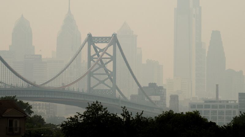 A haze hangs over Philadelphia from a wildfire from Canada.