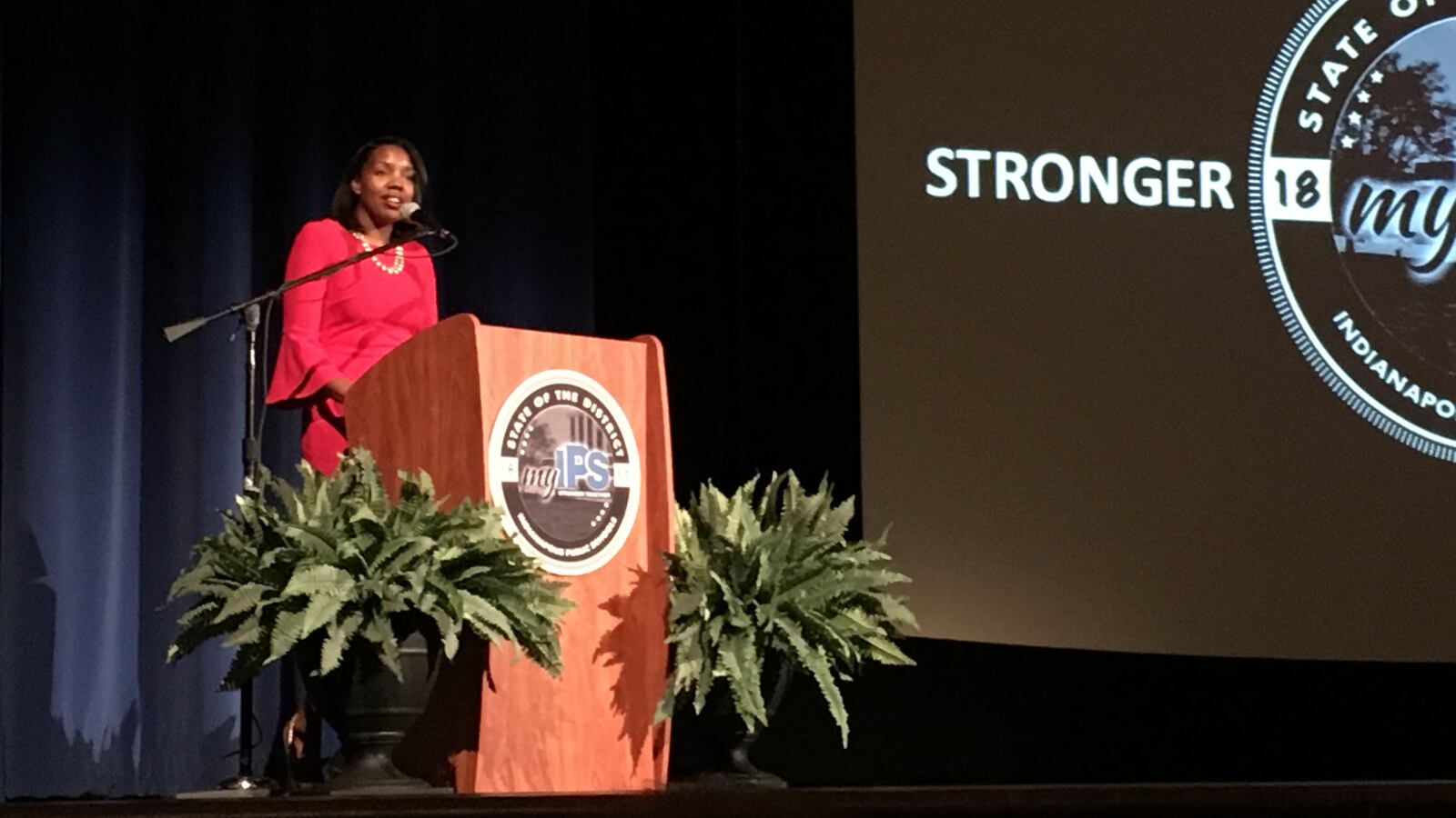 Aleesia Johnson outlines her priorities in her first "State of the District" address on Oct. 9, 2019, at Shortridge High School.