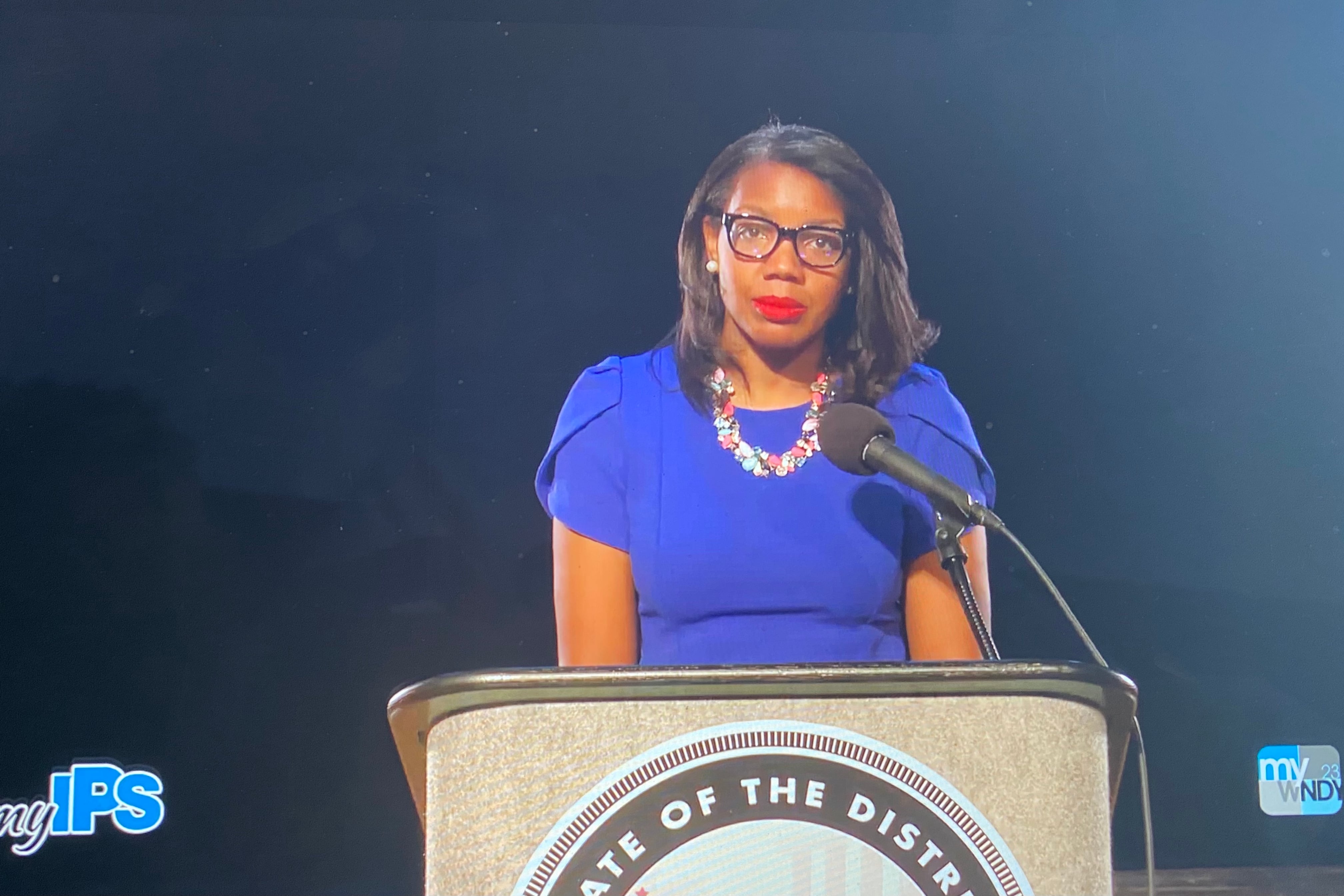 Indianapolis Public Schools Superintendent Aleesia Johnson gives her State of the District address at Crispus Attucks High School on Oct. 29, 2020.