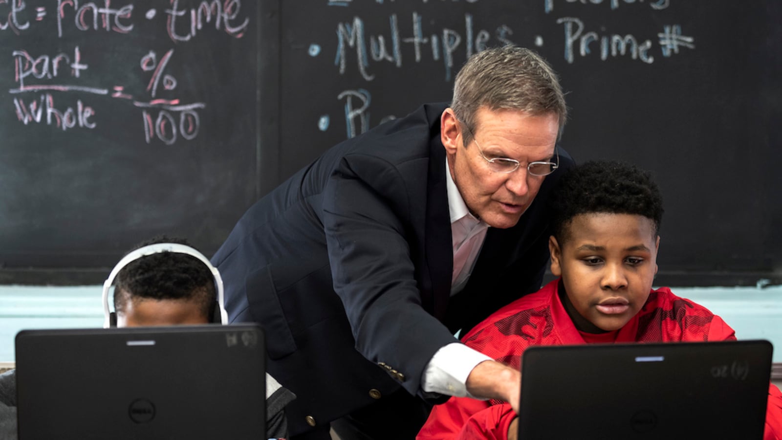 Gov. Bill Lee interacts with students at McKissack Middle School in Nashville.