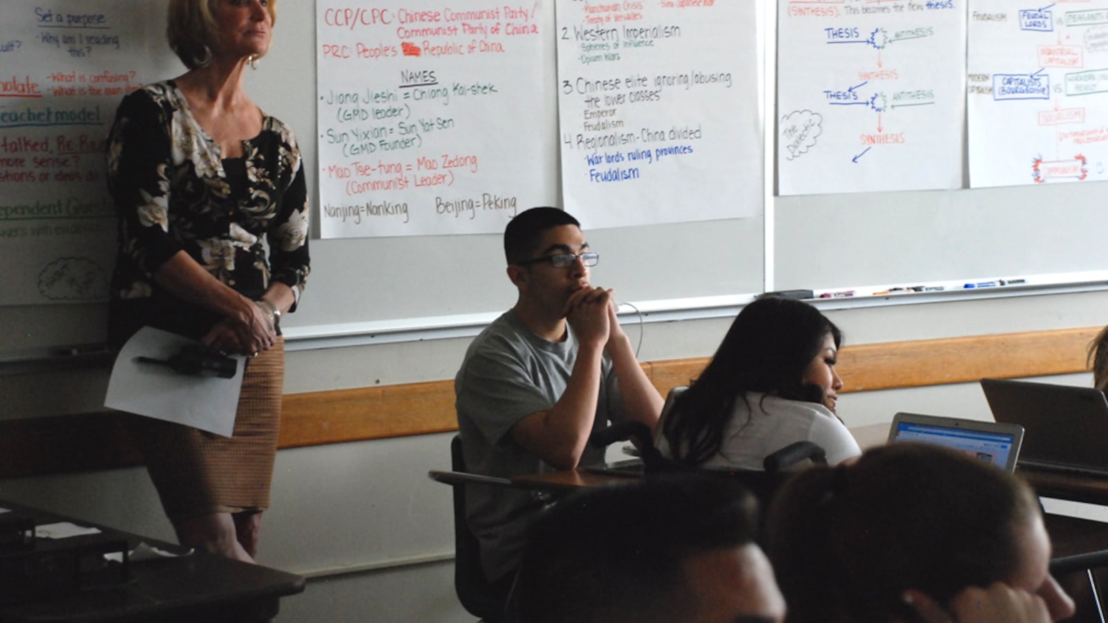 Principal Susie Van Scoyk observed a class last spring. The Jeffco high school merged with a nearby middle school this fall to form Alameda Junior-Senior High School.