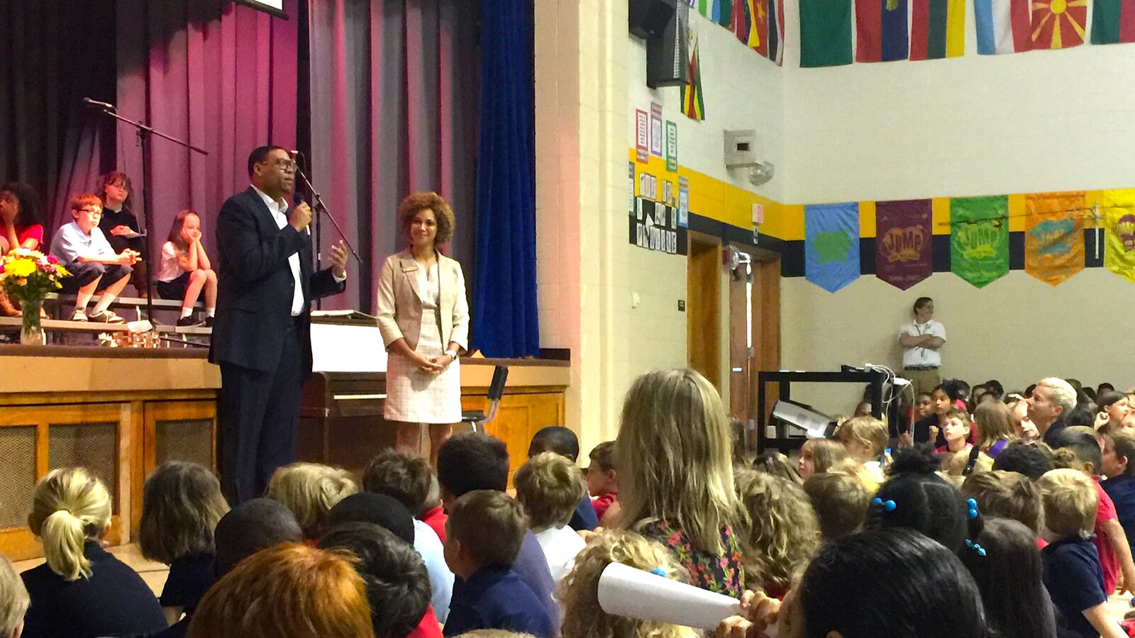 IPS Superintendent and Principal Andrea Hunley at the teacher of the year announcement at School 2 in June.