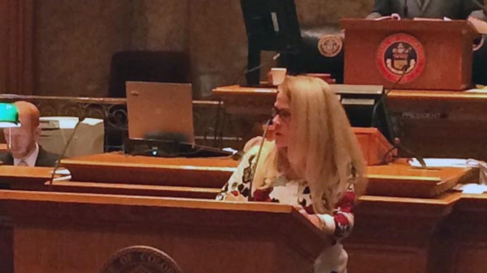 Sen. Vicki Marble, R-Fort Collins, argues for cutting funding for PARCC tests.