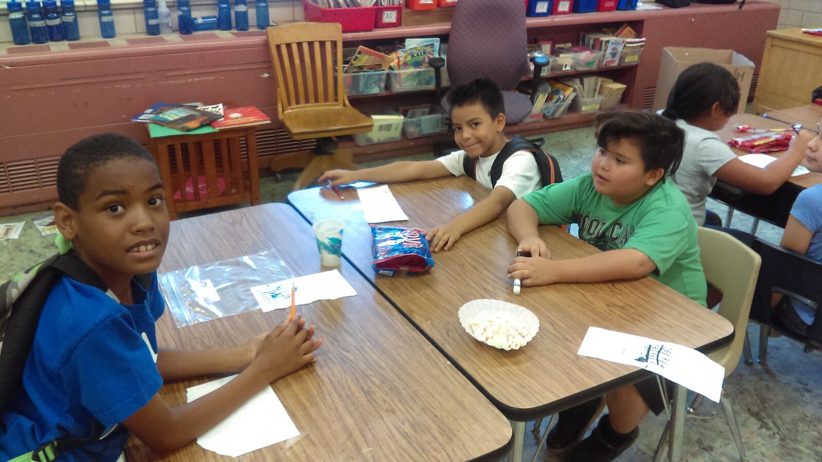 Students eventually made DNA structures with the licorice and marshmallows in front of them.