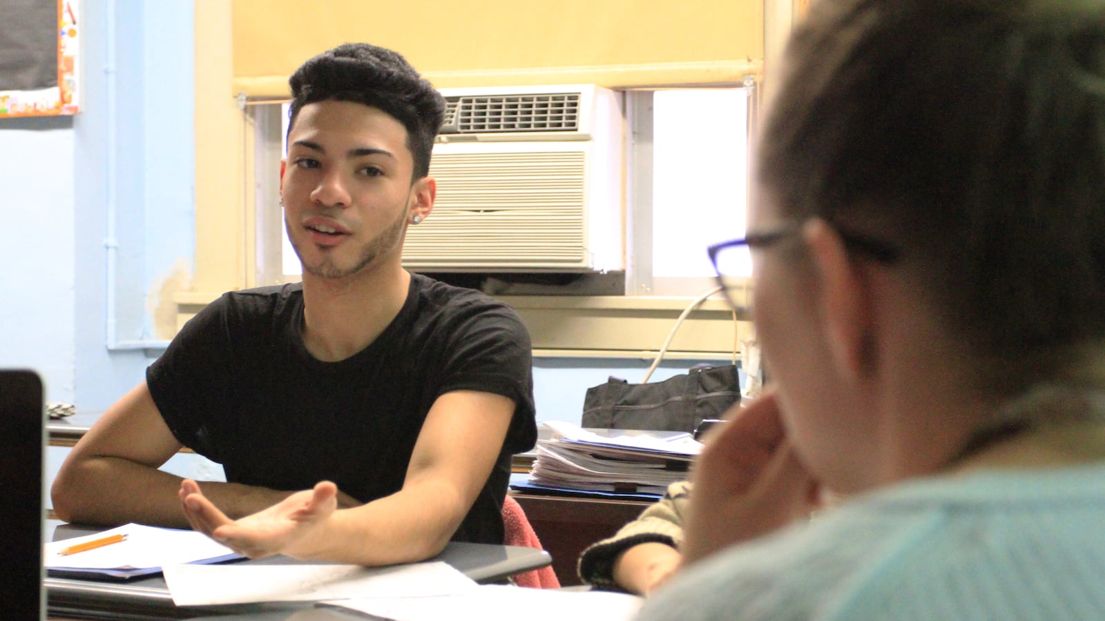 Fordham High School for the Arts junior William Carrasquillo, 16, talks about summer job and internship opportunities during his OneGoal class.