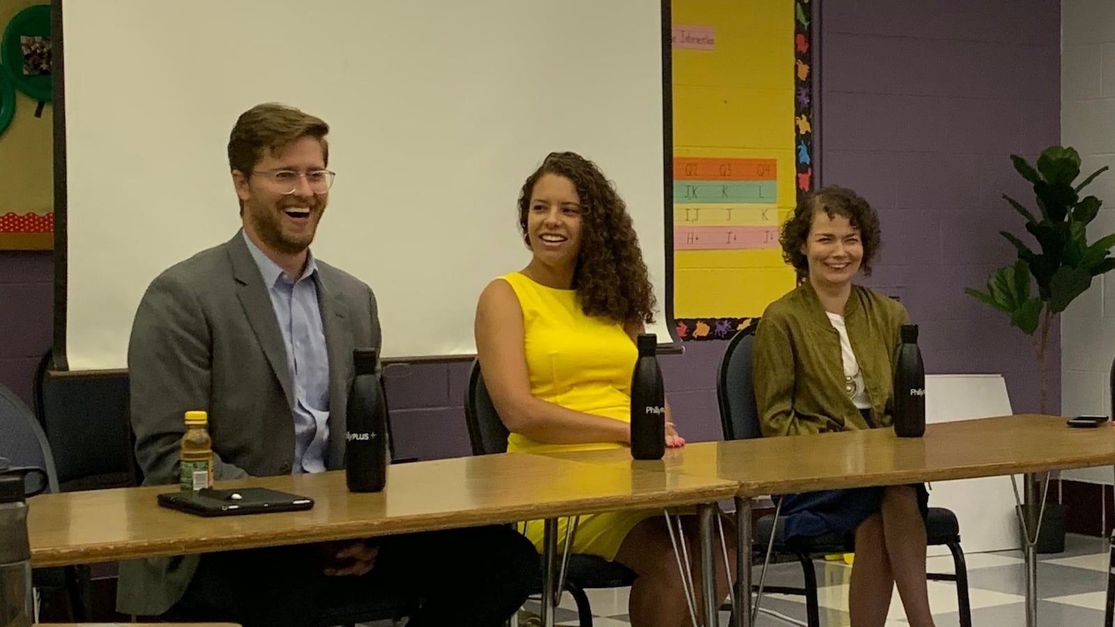 Educators (from left) Luke Hostetter, Kate Davis, and Samantha Levine speak at a PhillyPLUS session.