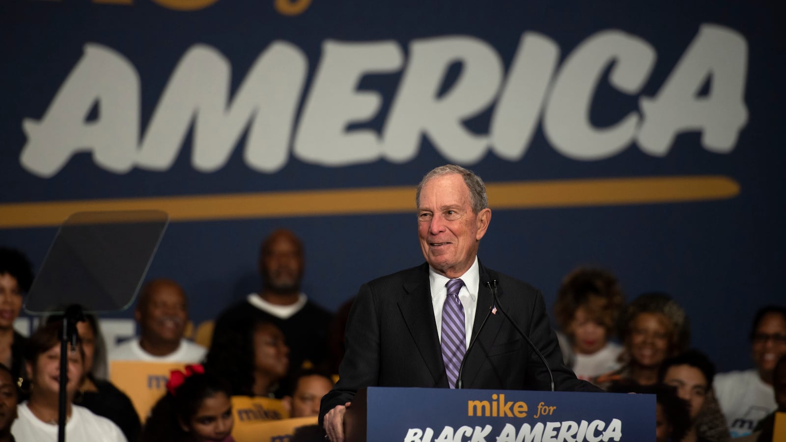 HOUSTON, TX - FEBRUARY 13: Democratic presidential candidate Mike Bloomberg speaks to the crowd on February 13, 2020 in Houston, Texas. The former New York City mayor launched "Mike for Black America," an effort to focus on key issues relating to black Americans on his fifth campaign trip to Texas.  (Photo by Callaghan O'Hare/Getty Images)