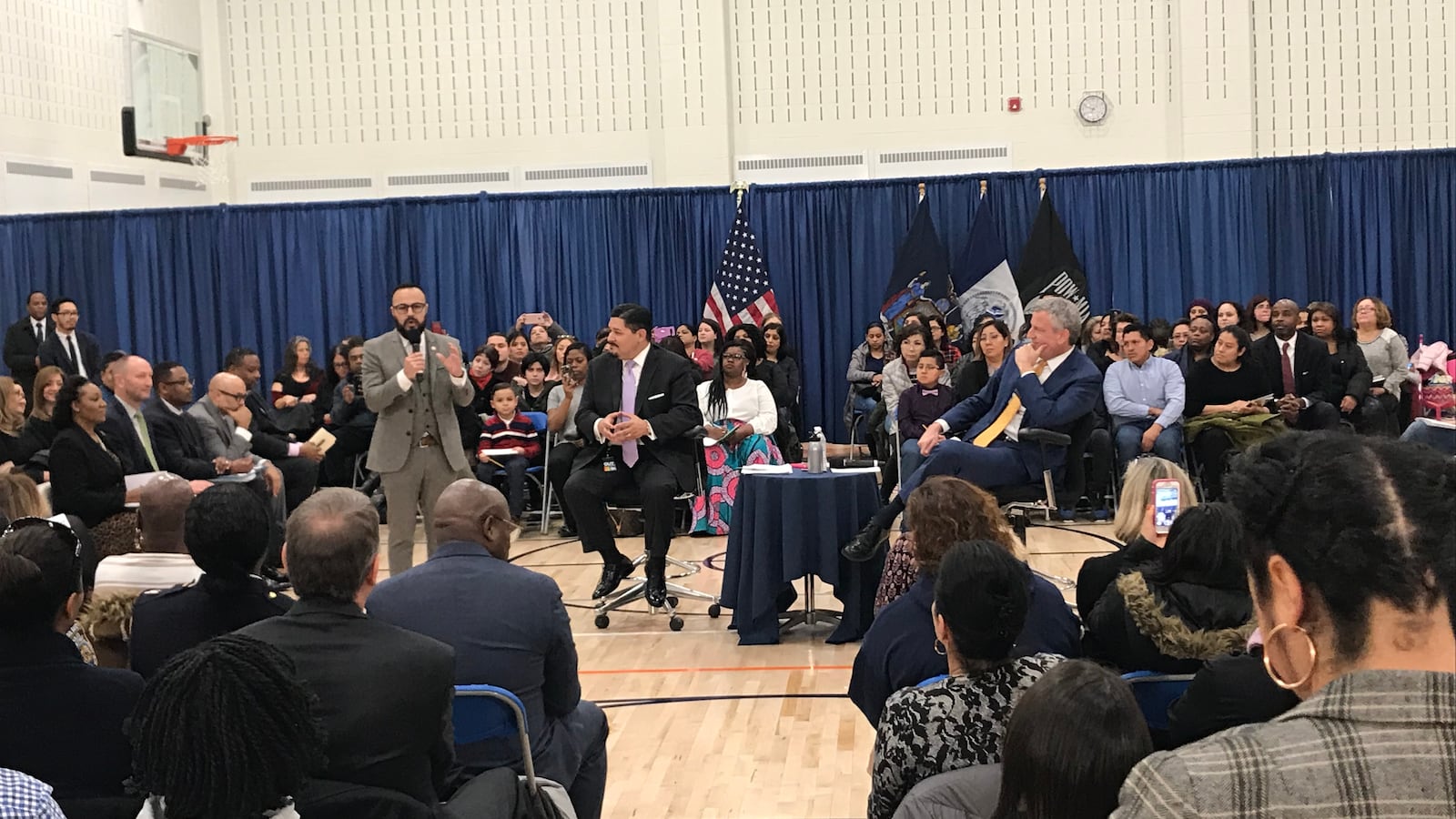 Mayor Bill de Blasio and schools Chancellor Richard Carranza host a forum for parents in Queens, the first of five stops across the city.