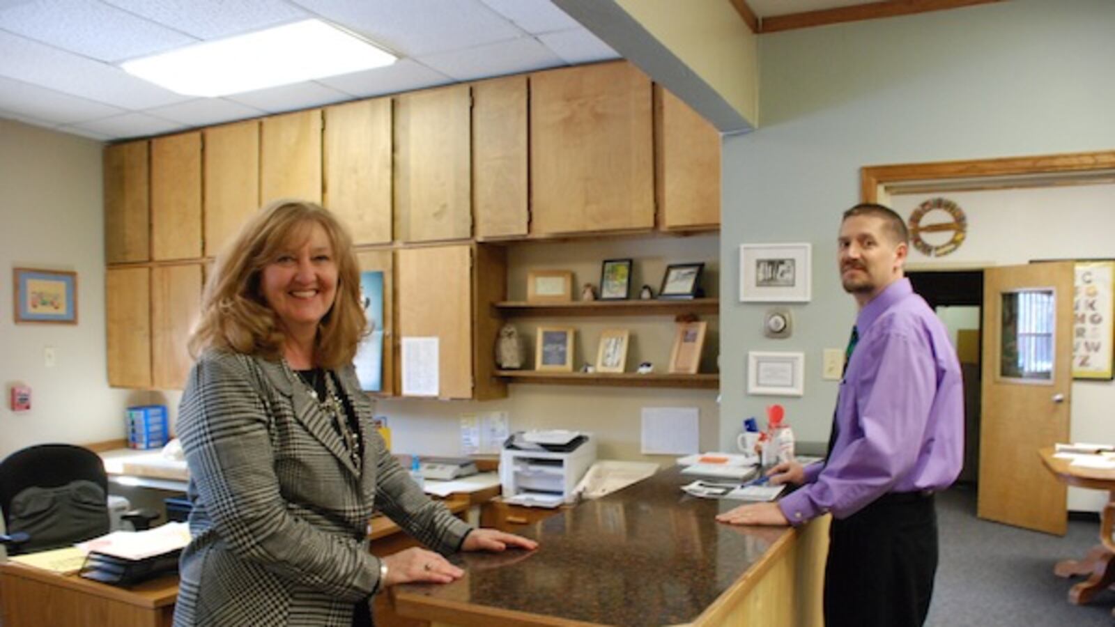 Lauren Kelso, Mountain Valley's principal, and Corey Doss, the  superintendent, in the district's main office.