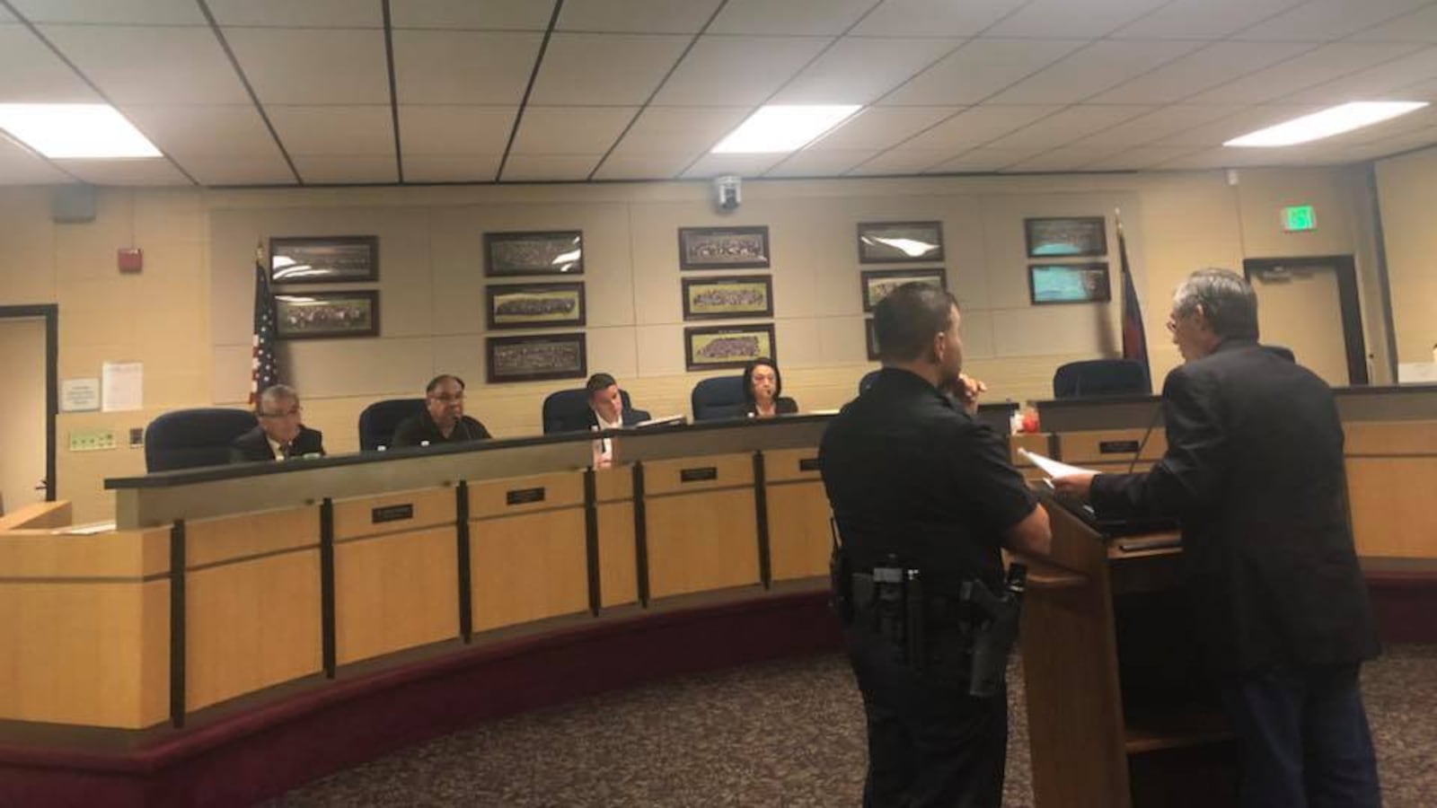 Jorge Garcia addressing the Adams 14 board just before he was escorted out. (Photo courtesy of Nicholas Martinez, founder of Transform Education Now.)