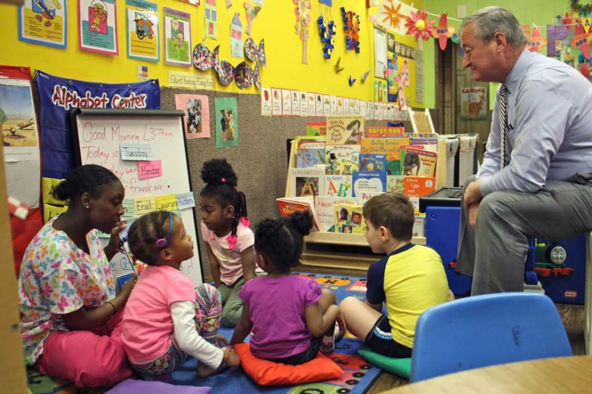 Mayor Jim Kenney visits with children at Little Learners Literacy Academy in South Philadelphia.