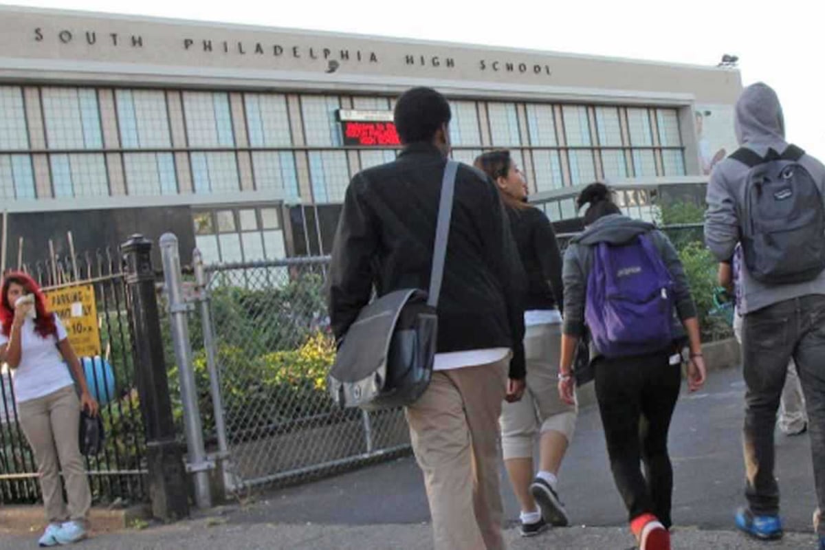 Students outside South Philadelphia High School.