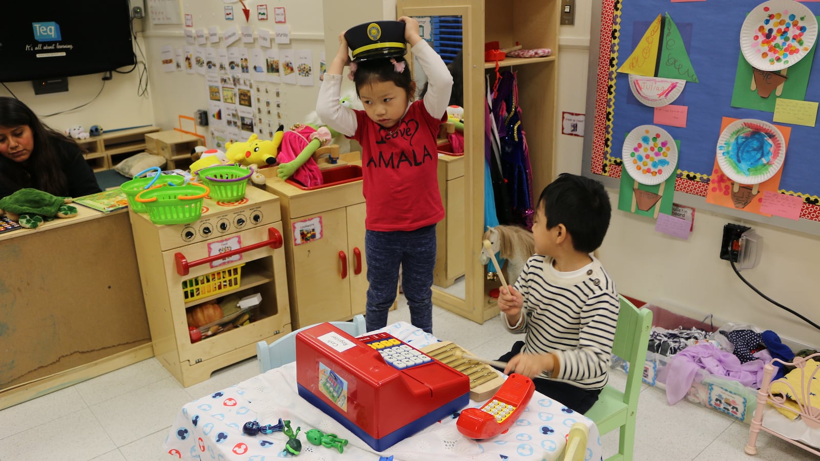 Pre-K students play during center time at The Renaissance Charter School in Jackson Heights, Queens. The school is one of the few charters that participates in the city's pre-K program.