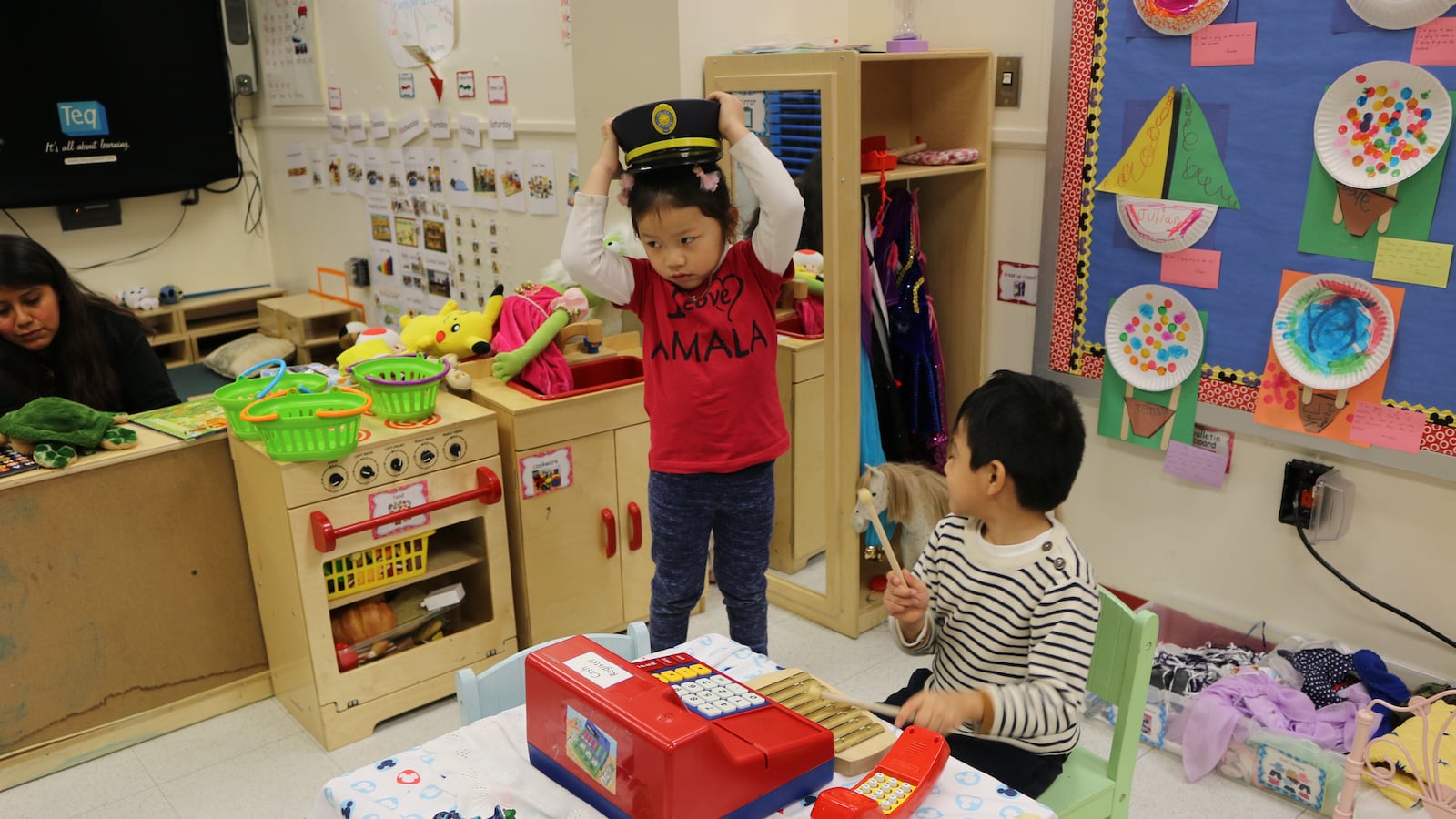 Pre-K students play during center time at The Renaissance Charter School in Jackson Heights, Queens. The school is one of the few charters that participates in the city's pre-K program.