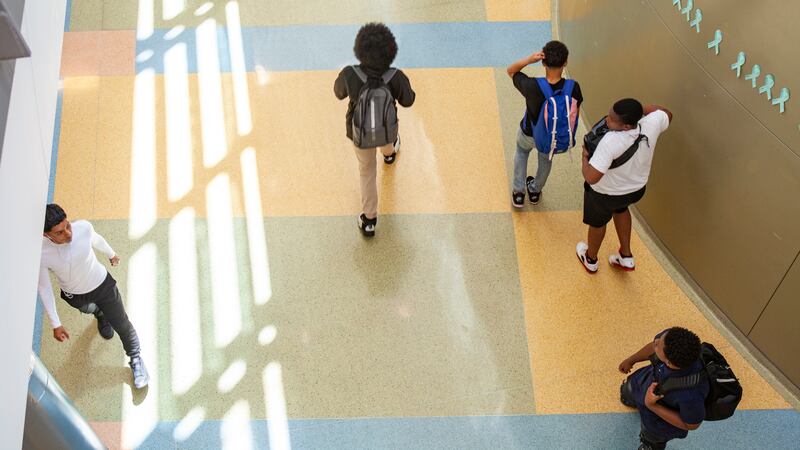 Students in the hallways at North-Grand High School in Chicago. Photo by Stacey Rupolo/Chalkbeat; Taken May, 2019