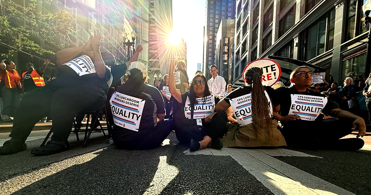 Lunch workers protested in April after stalled contract negotiations with Chicago Public Schools. The Chicago Board of Education approved a new contract with the union.