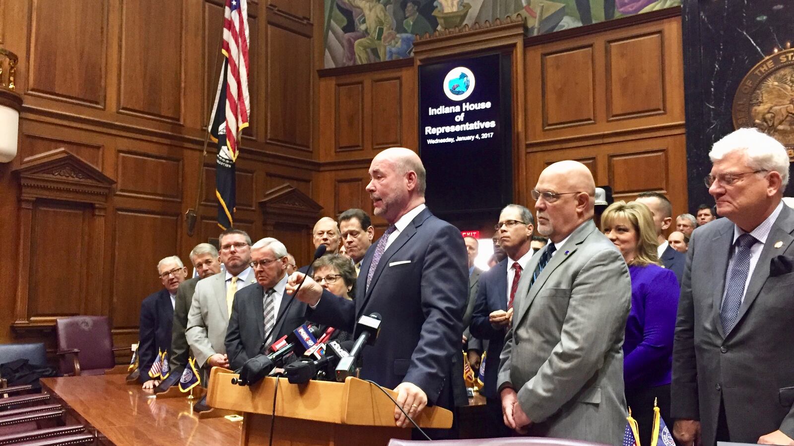 House Speaker Brian Bosma presents legislative priorities for Indiana House Republicans on Wednesday.