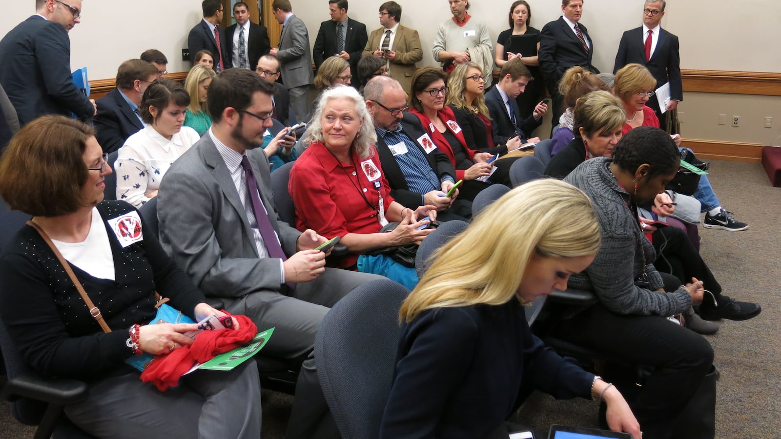 A capacity crowd, including many public school teachers, attend Tuesday's House subcommittee meeting in Nashville where a private school voucher was debated.