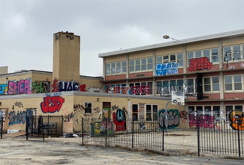 The former Dett Elementary building, 2306 W. Maypole Ave., sits vacant on Chicago’s West Side. Dett’s building closed and the school relocated to Herbert Elementary, 2131 W Monroe St., in 2013 when the Chicago Board of Education shuttered 50 schools.