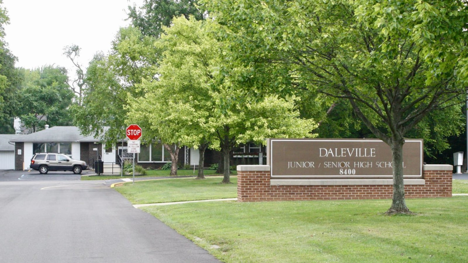Daleville is home to a small public school district. Pictured is the district administration building, which is right next door to the junior high and high schools.