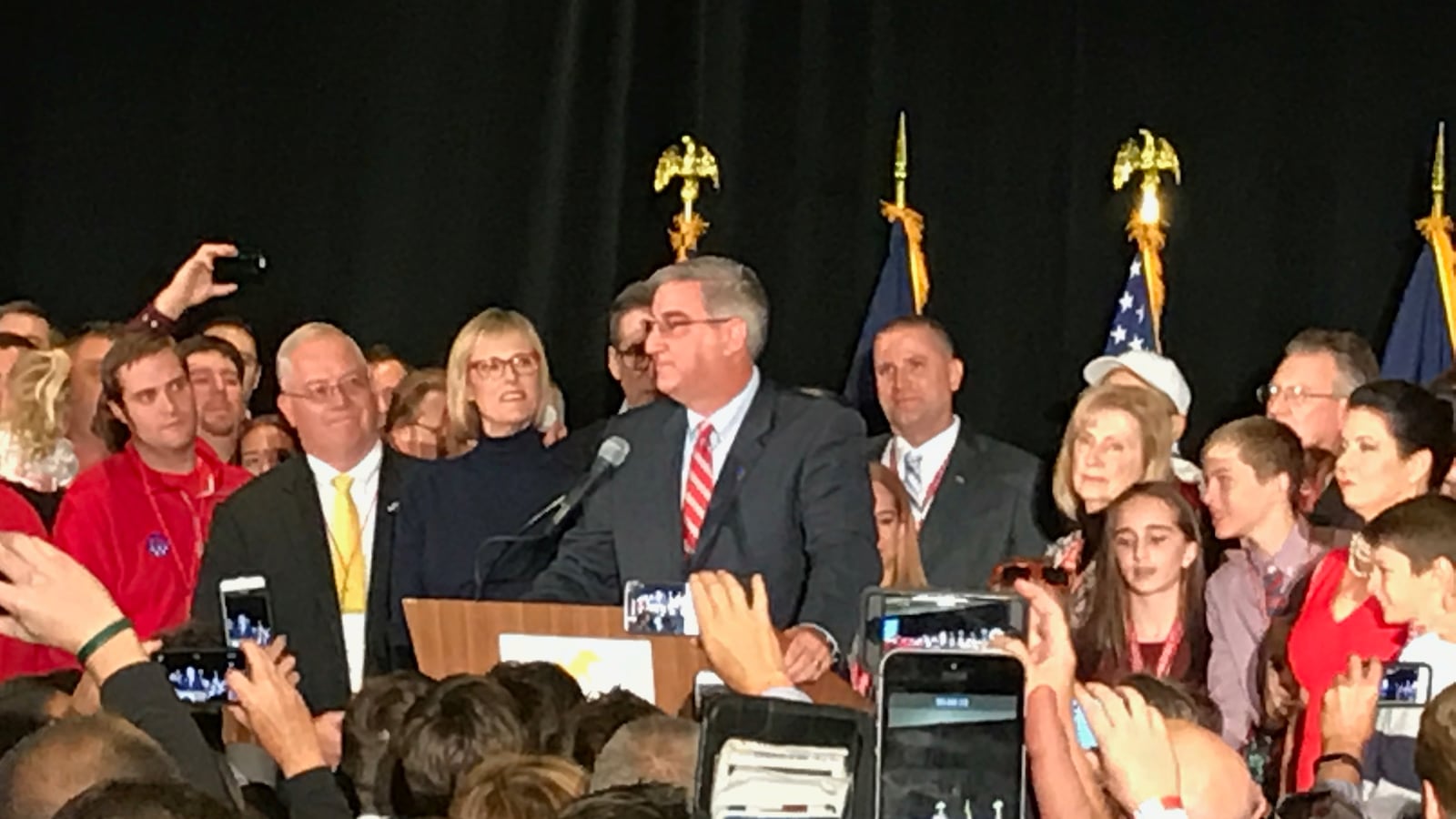Governor-Elect Eric Holcomb speaks to Republican supporters at an Election night event.