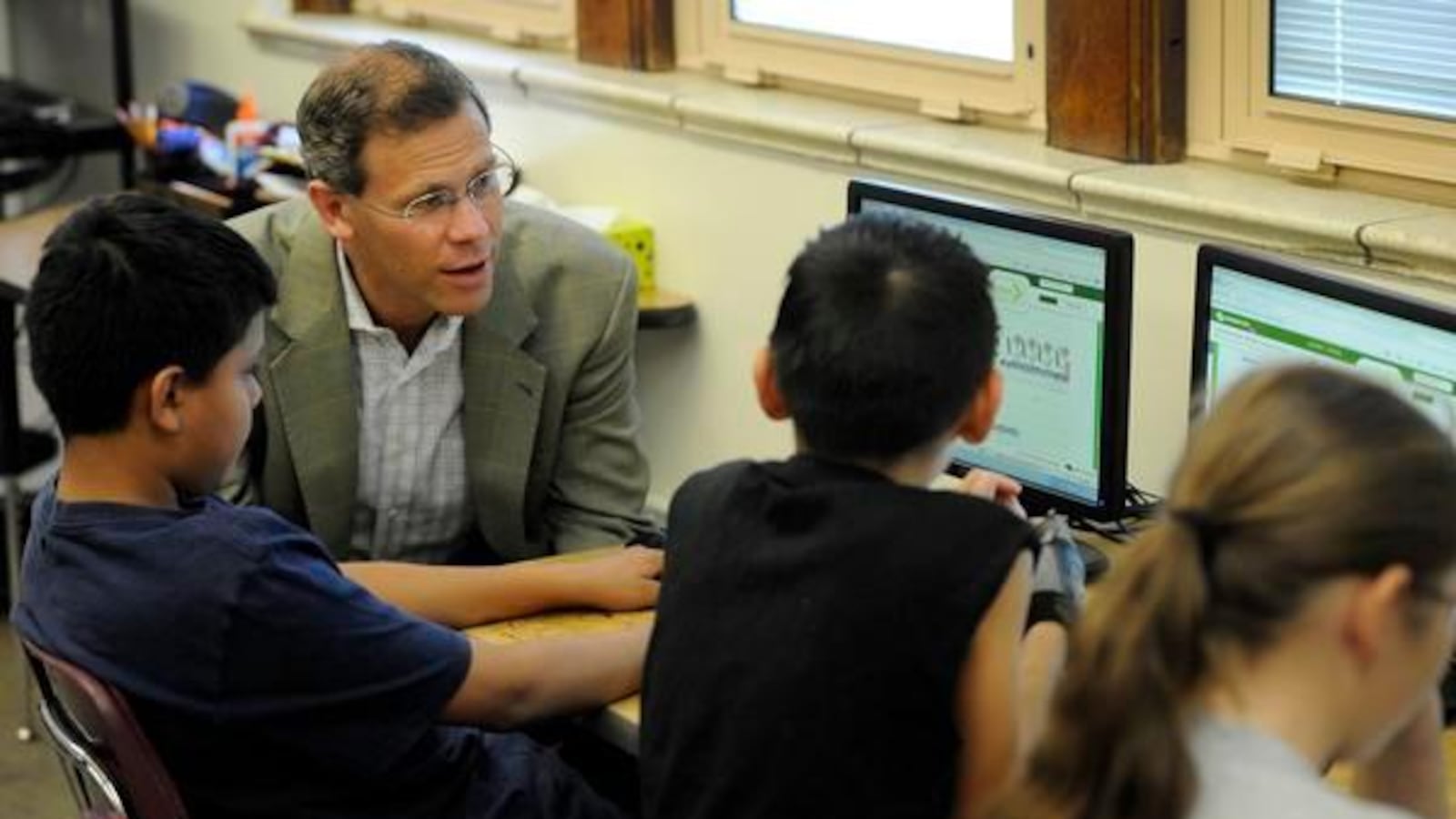 Denver Public Schools Superintendent Tom Boasberg talks to sixth graders in 2012 .