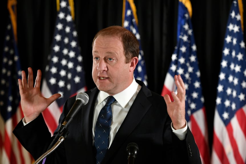 Colorado Gov. Jared Polis speaks during a May press conference.