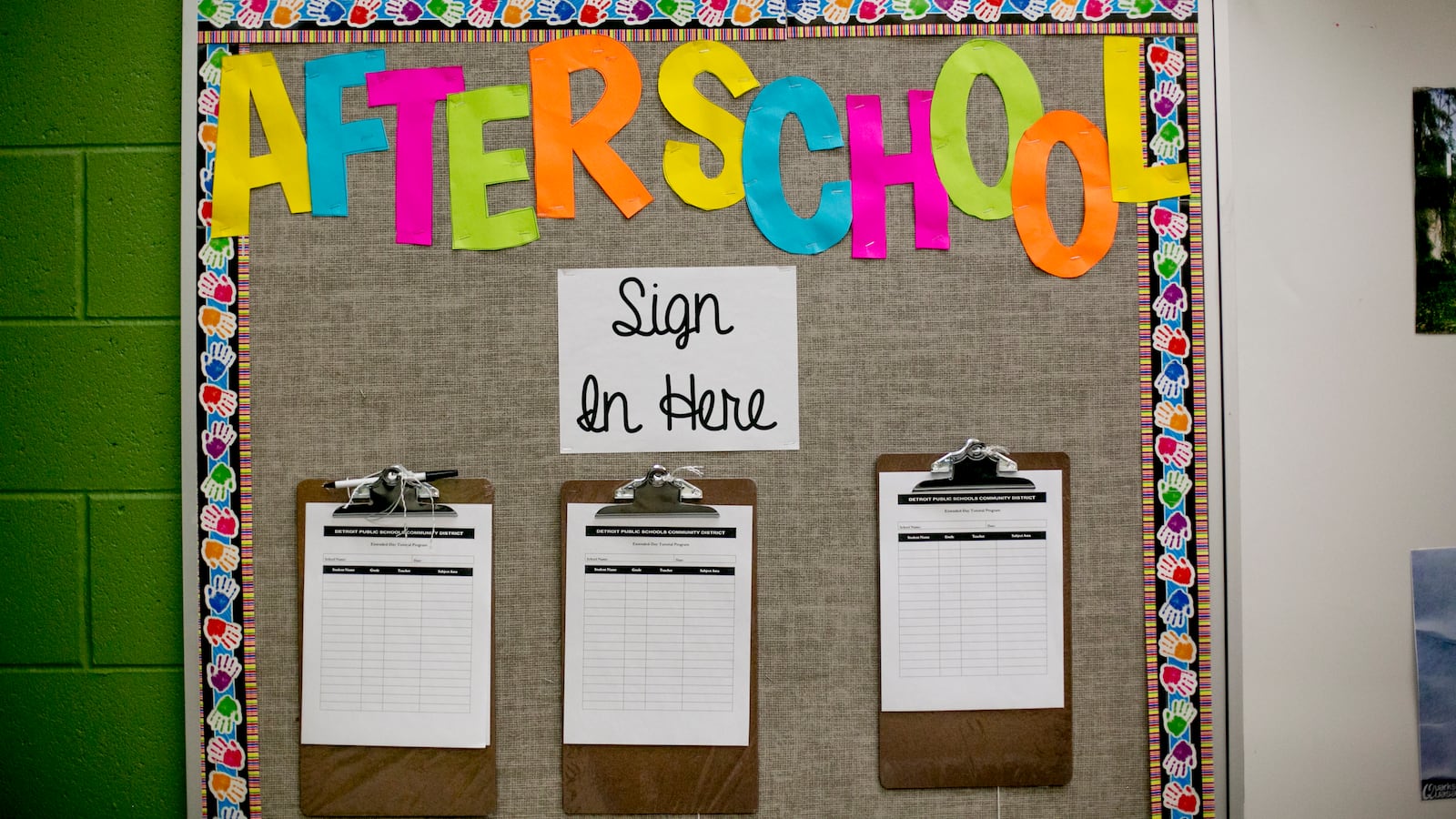 A sign up sheet for after-school programs at Earhart Elementary-Middle School in southwest Detroit.