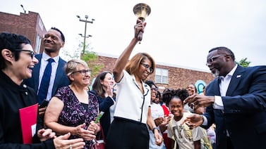 Chicago Mayor Brandon Johnson and interim CPS CEO Macquline King ring bell to mark first day of school