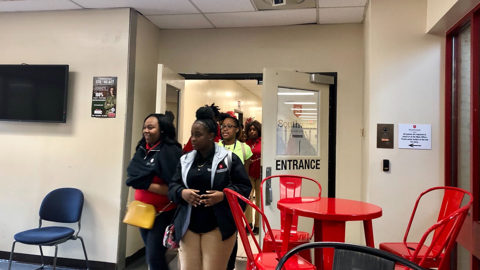 Students get ready to go home after a day of classes at Southwest Early College High School.