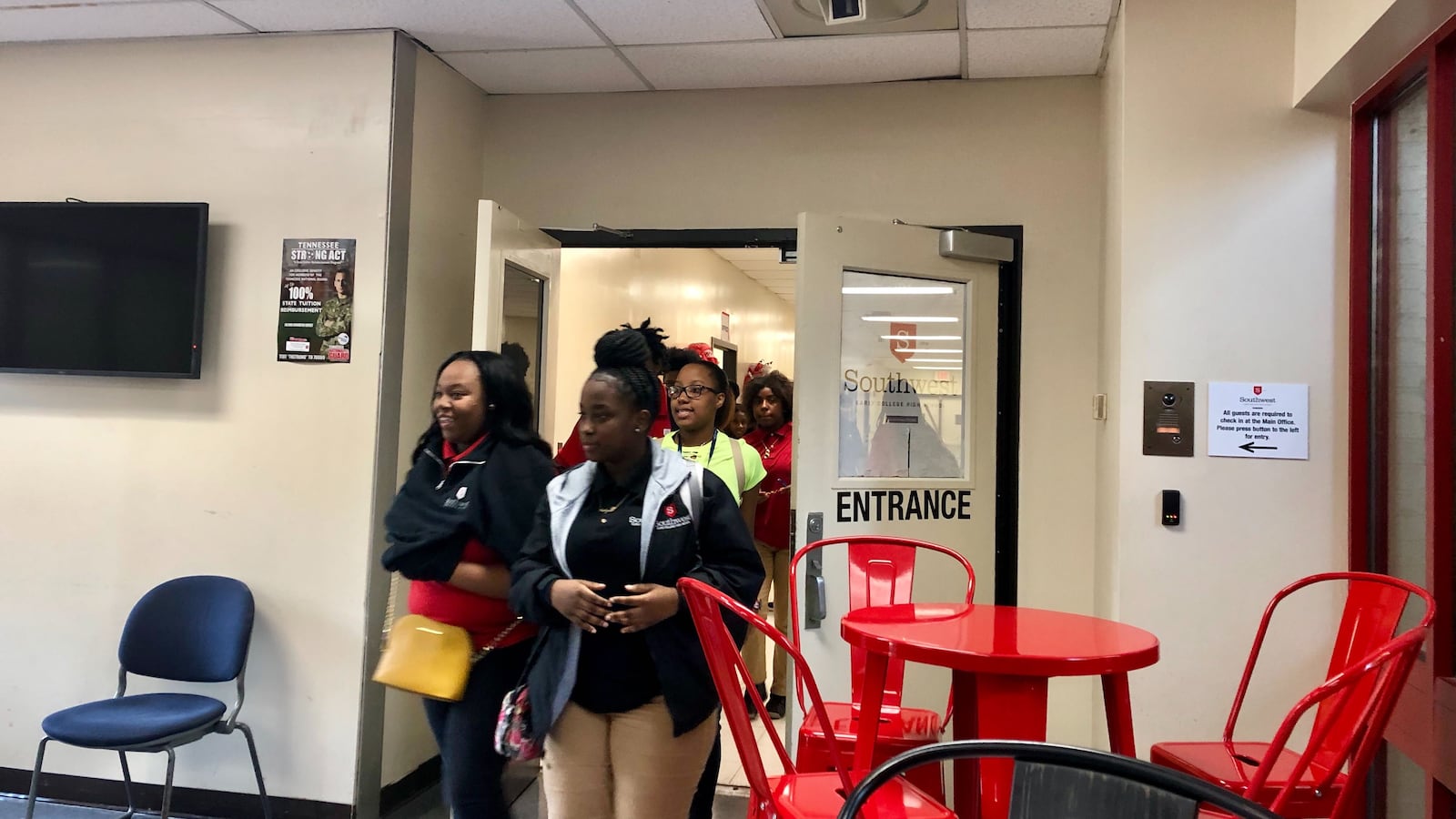 Students get ready to go home after a day of classes at Southwest Early College High School.