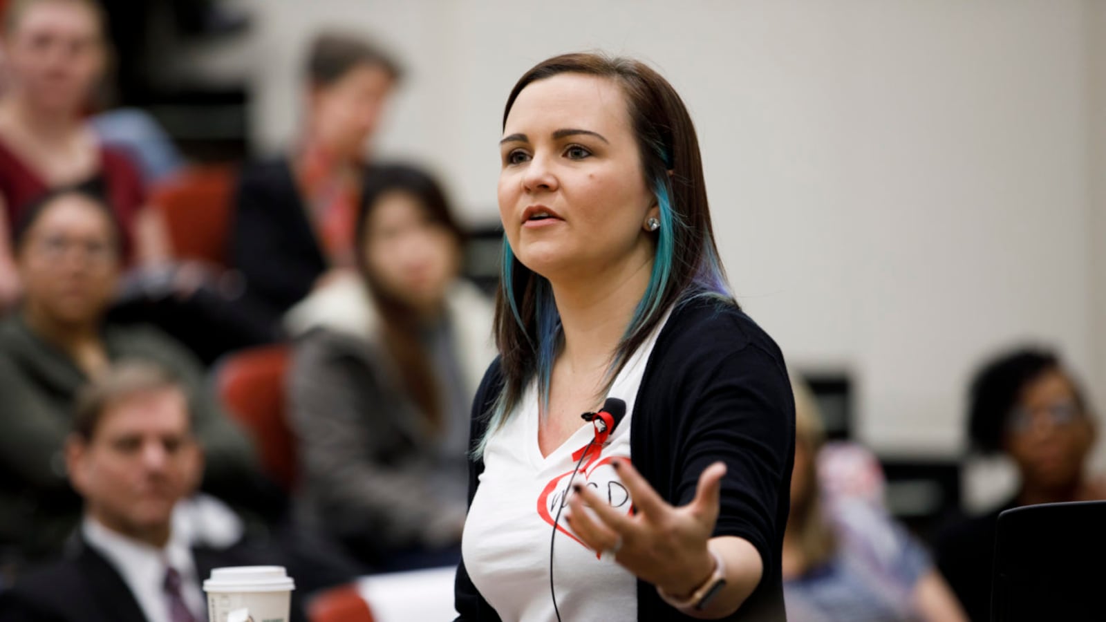 Indiana University alumna Katherine Posada, an English teacher at Marjory Stoneman Douglas High School, speaks to IU School of Education students on Friday, Feb. 23, 2018. Posada survived a mass shooting at the Parkland, Florida school where 17 students and teachers were killed by a former student.