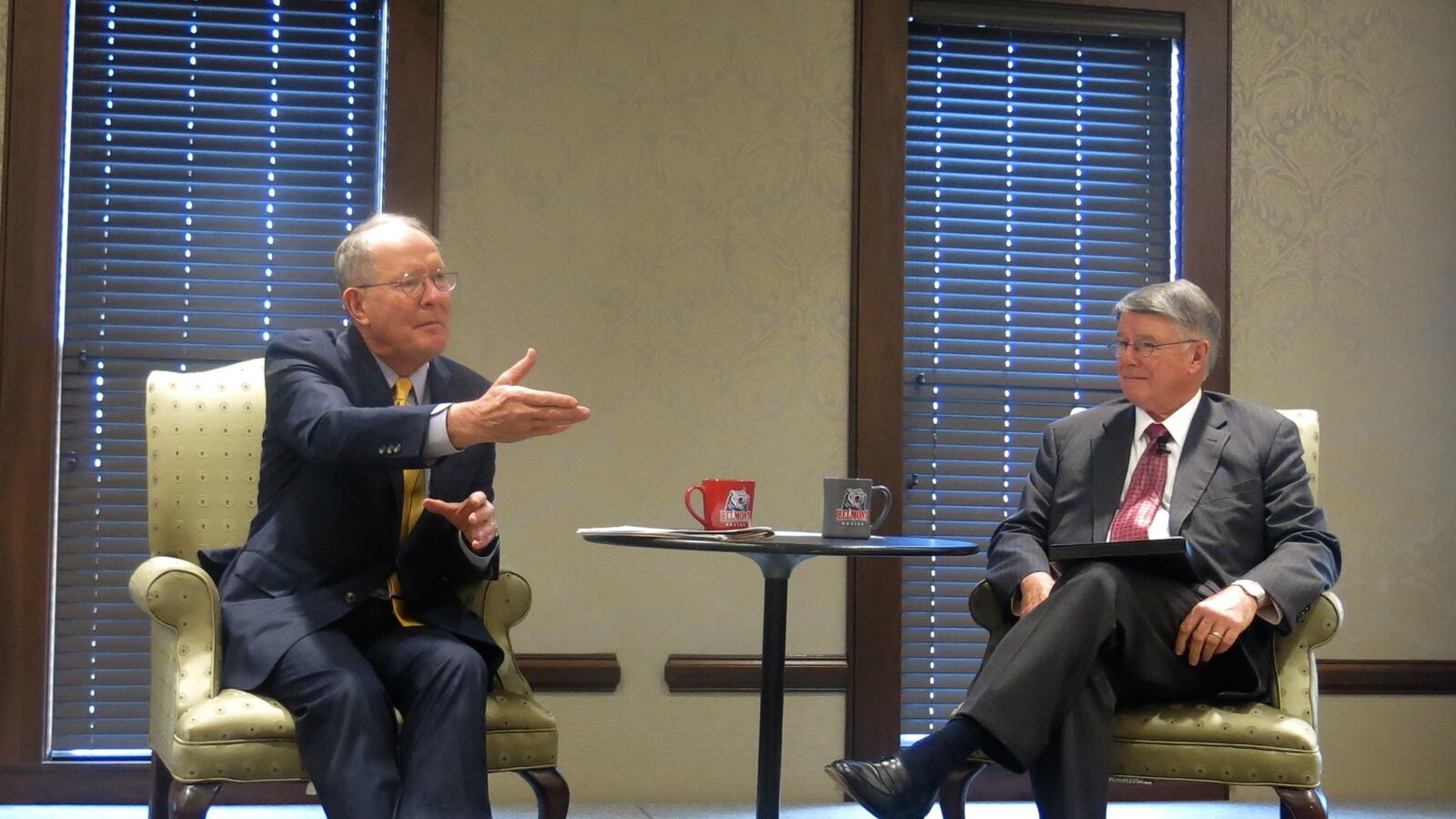From left: U.S. Sen. Lamar Alexander (R-Tenn.) speaks with former Nashville superintendent Jesse Register about the Every Student Succeeds Act.