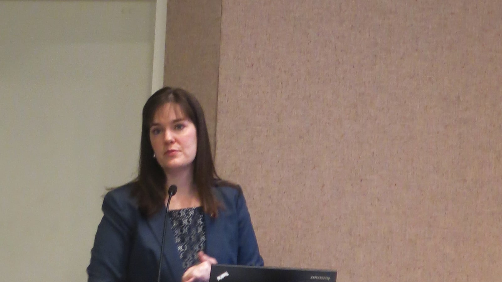 Education Commissioner Candice McQueen presents information about possible changes to the state's accountability system at the second meeting of this year's testing task force.