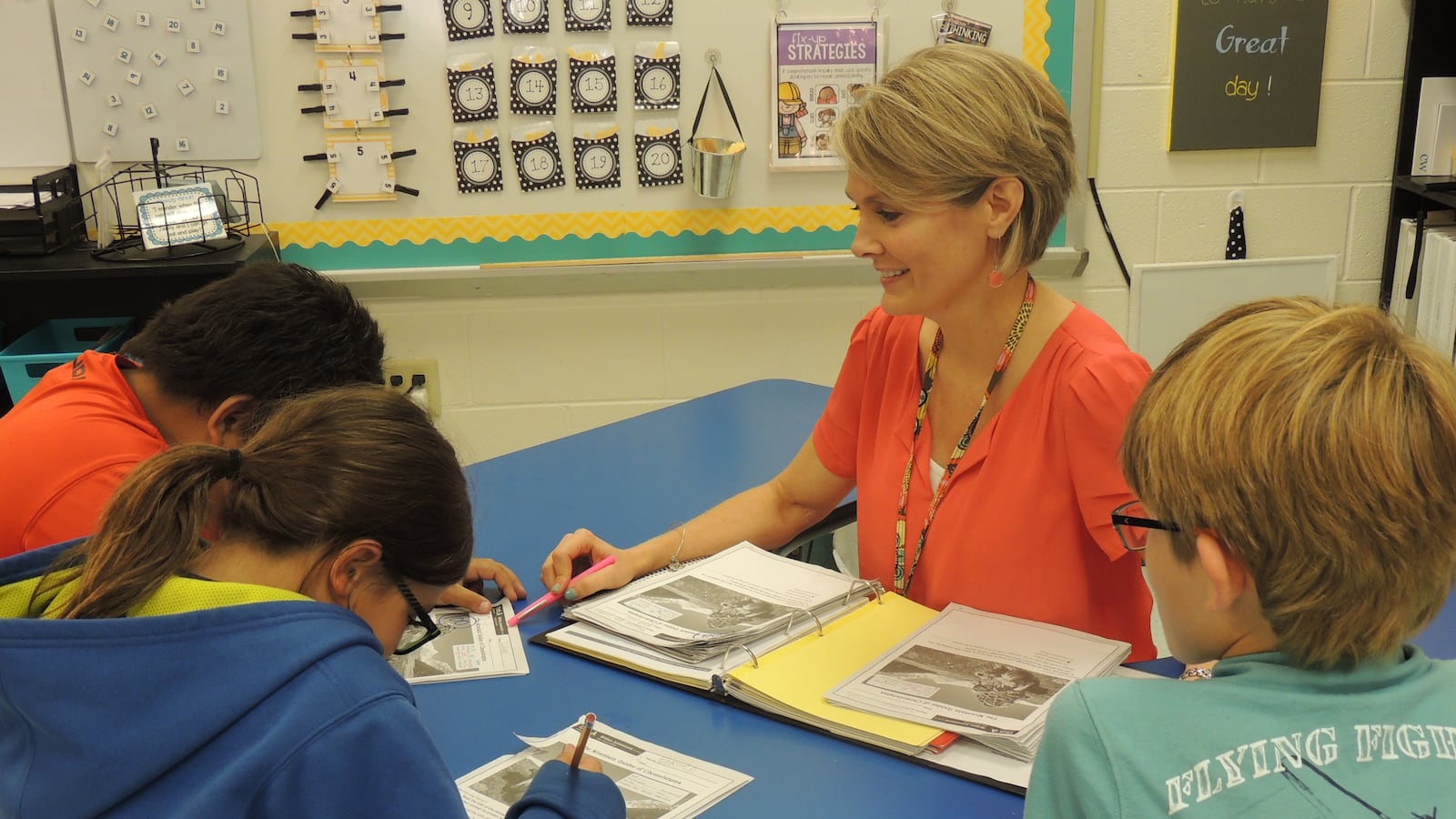 Cathy Whitehead, Tennessee's 2015-16 Teacher of the Year, works with her third-grade students at West Chester Elementary School in Henderson.