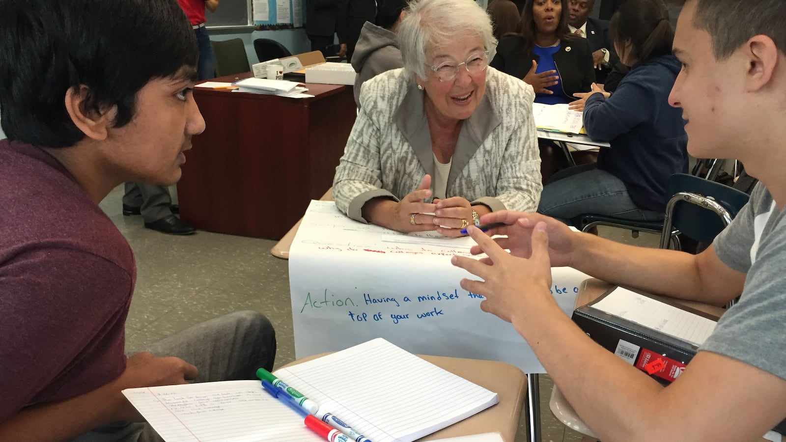 New York City schools Chancellor Carmen Fariña talks with students about their college plans.