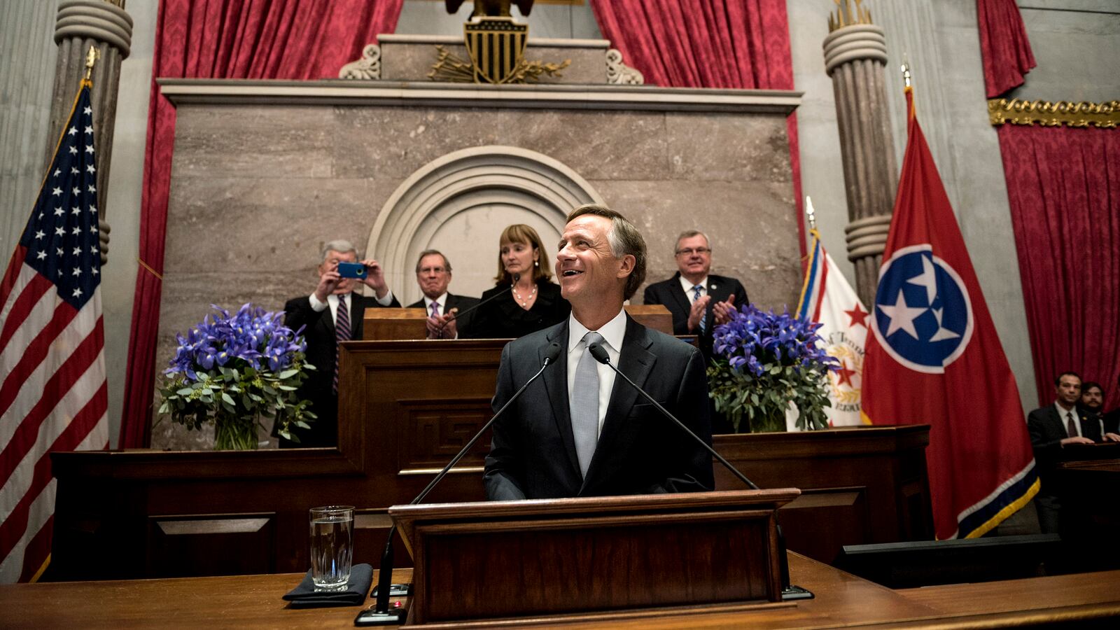 Gov. Bill Haslam prepares to deliver his 2018 State of the State address Monday evening during a joint session of the Tennessee General Assembly in Nashville. It was Haslam's final address to lawmakers and kicked off his last year as governor.
