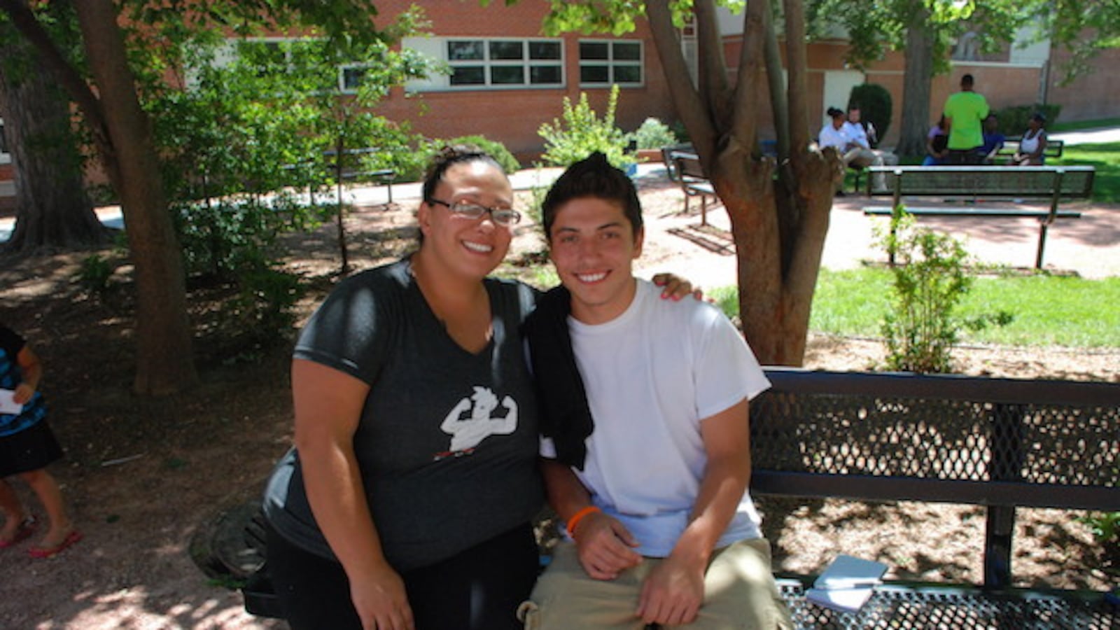 Jen and Jeremiah Strasheim on the last day of Manual's freshman academy. He will be a freshman at the school this fall.