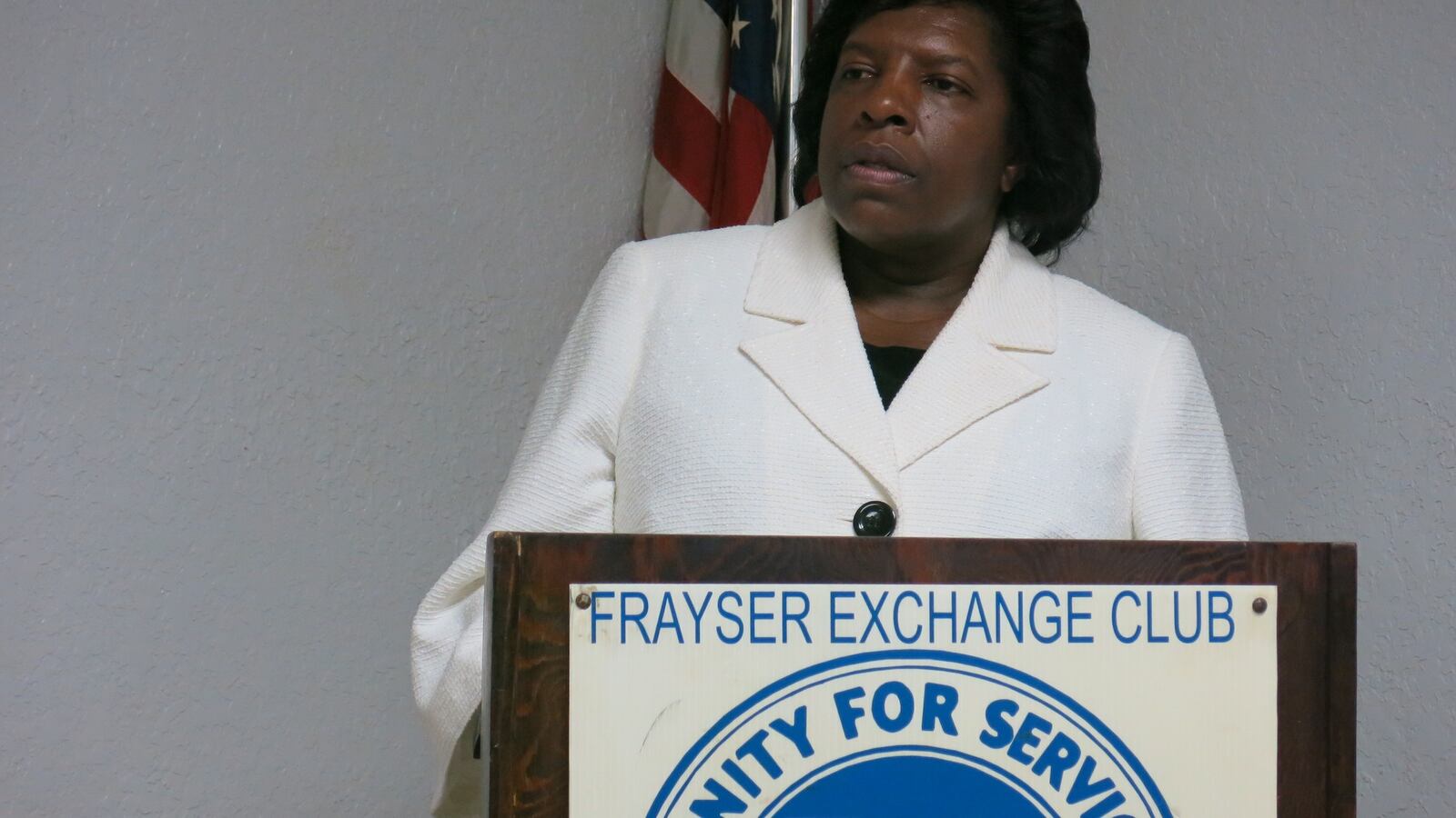 Shelby County school board member Teresa Jones speaks to the Frayser Exchange Club in June 2014.