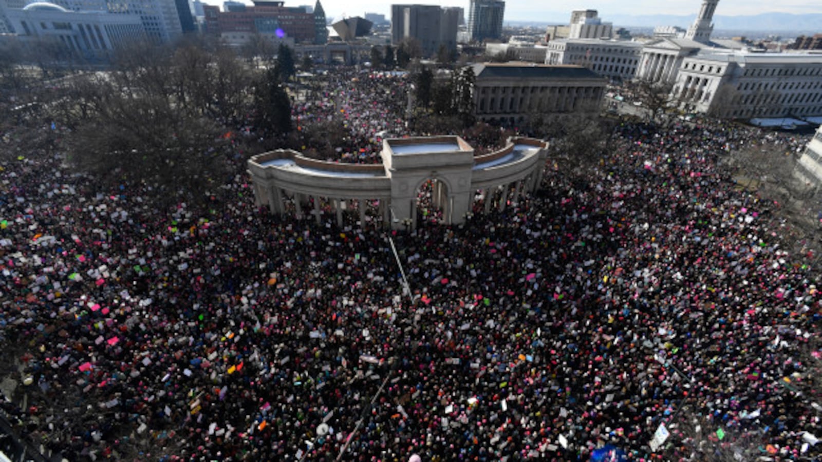 A crowd estimated at more than 100,000 filled Denver streets and Civic Center Park (Andy Cross, The Denver Post).