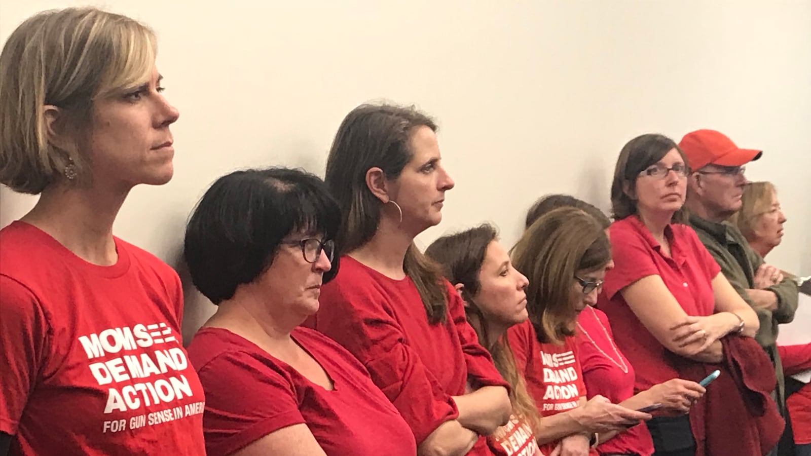 A group of mothers listen Wednesday as Tennessee lawmakers debate a bill that would open the door to teachers carrying concealed handguns in schools. The activists are part of the advocacy group Moms Demand Action for Gun Sense in America.