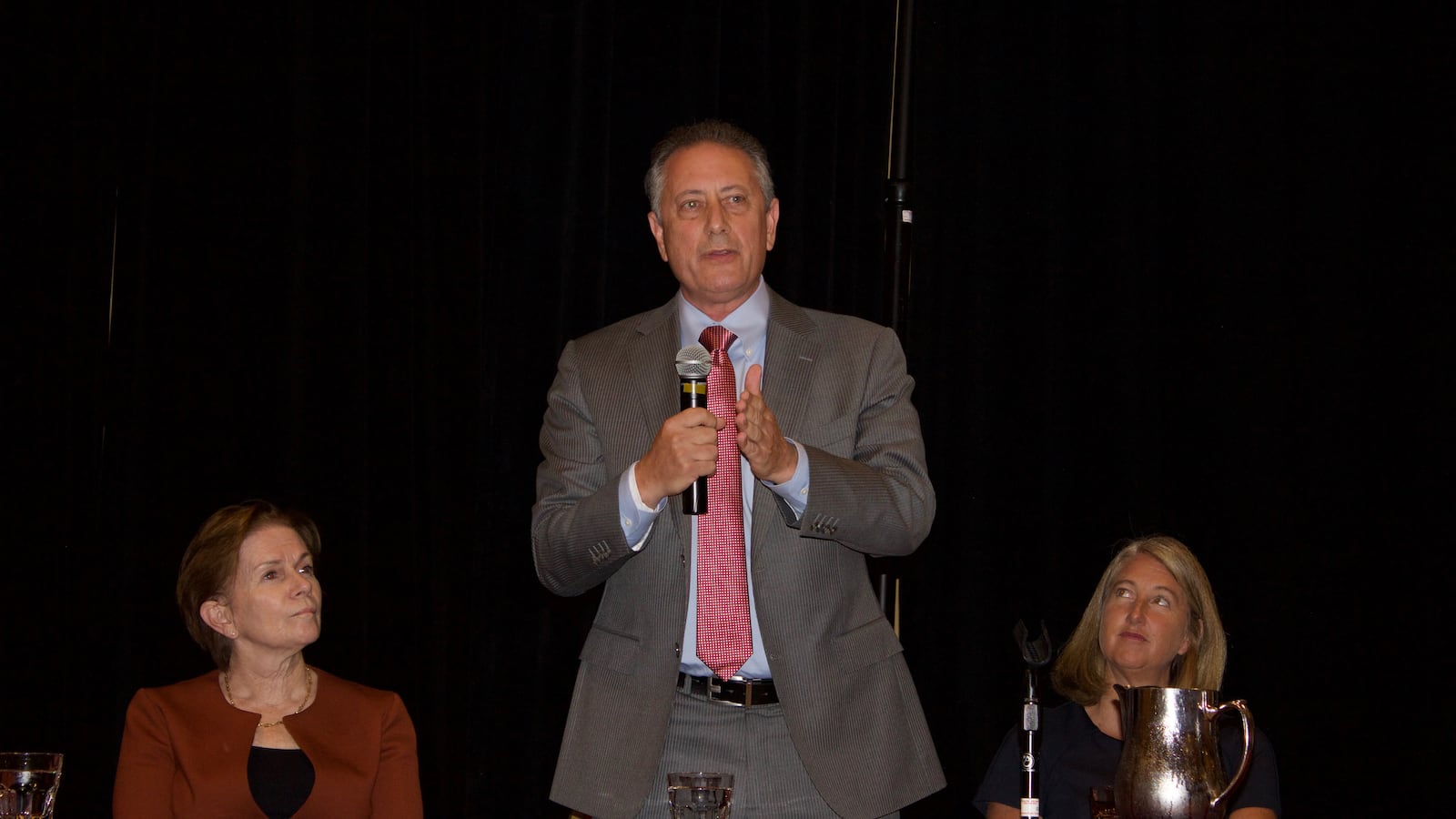 Democratic gubernatorial candidates Donna Lynne, Noel Ginsburg and Cary Kennedy at a candidate forum hosted by the Colorado Association of School Boards. (Photo by Nic Garcia)