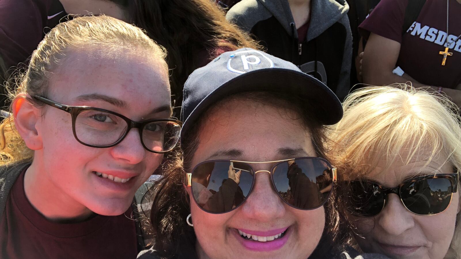 Stoneman Douglas media specialist Diana Haneski, center, at the school's walk-out event.