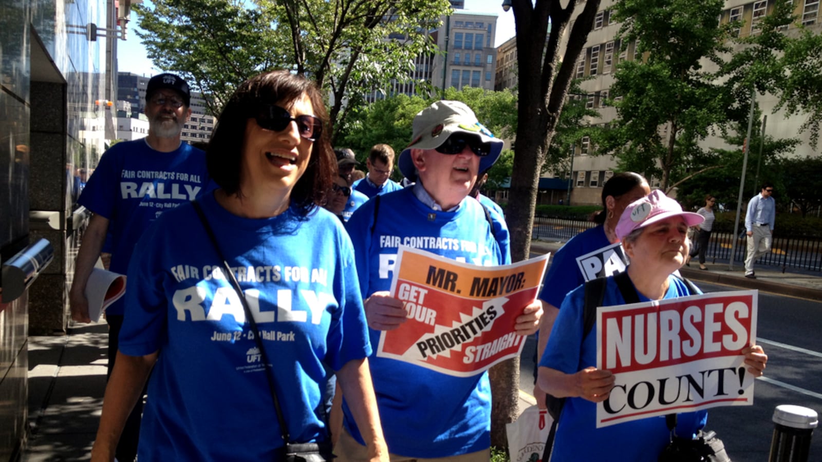 Teachers and other UFT members at a rally in 2013 calling on the city to negotiate a new contract.