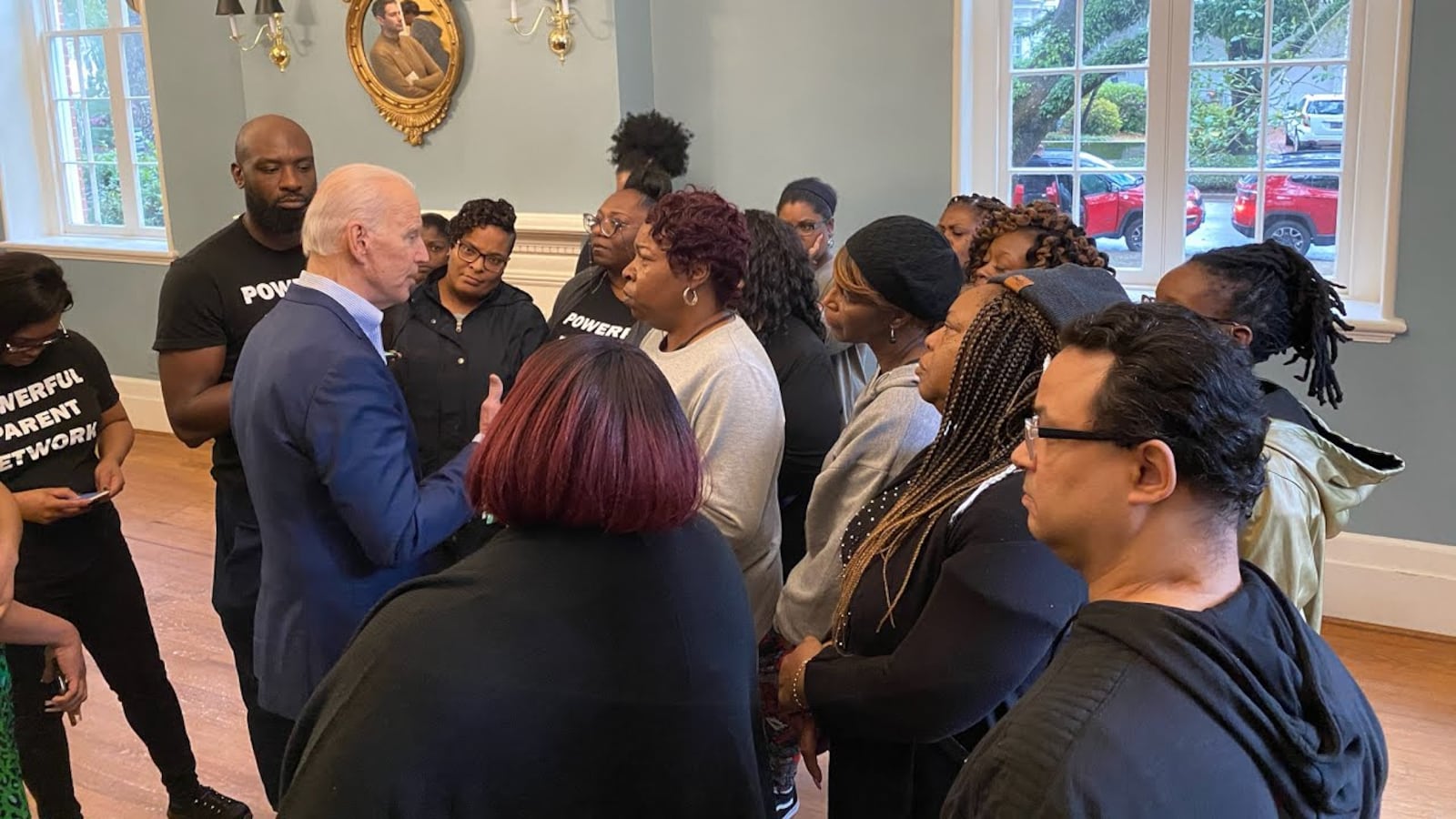 Former Vice President Joe Biden meets with the Powerful Parent Network, including Sarah Carpenter, center.