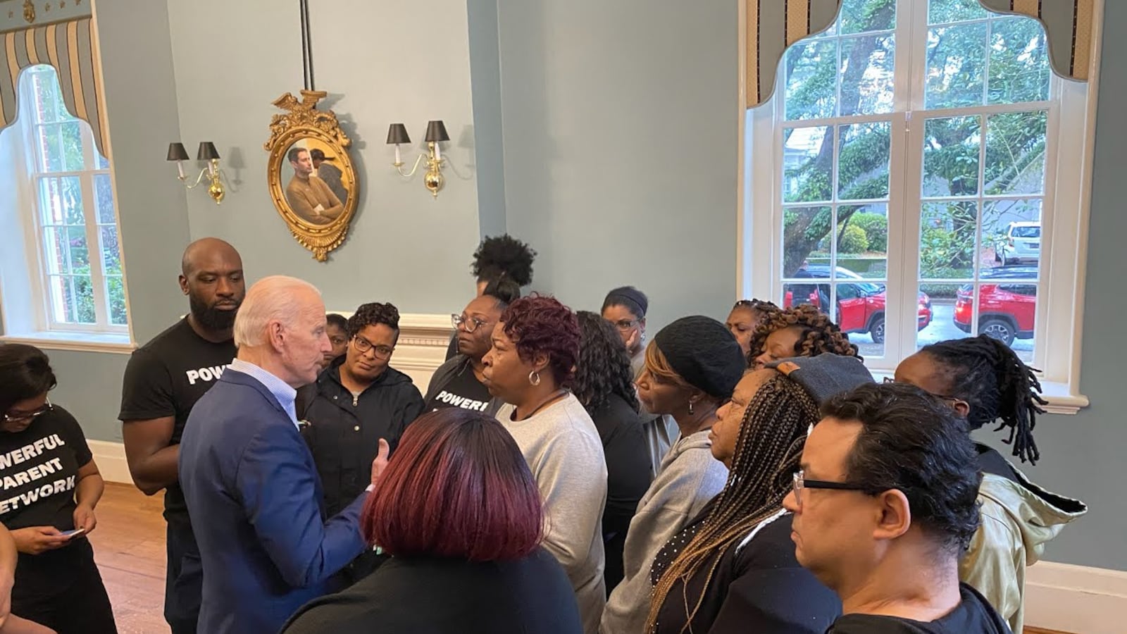 Former Vice President Joe Biden meets with the Powerful Parent Network, including Sarah Carpenter, center.