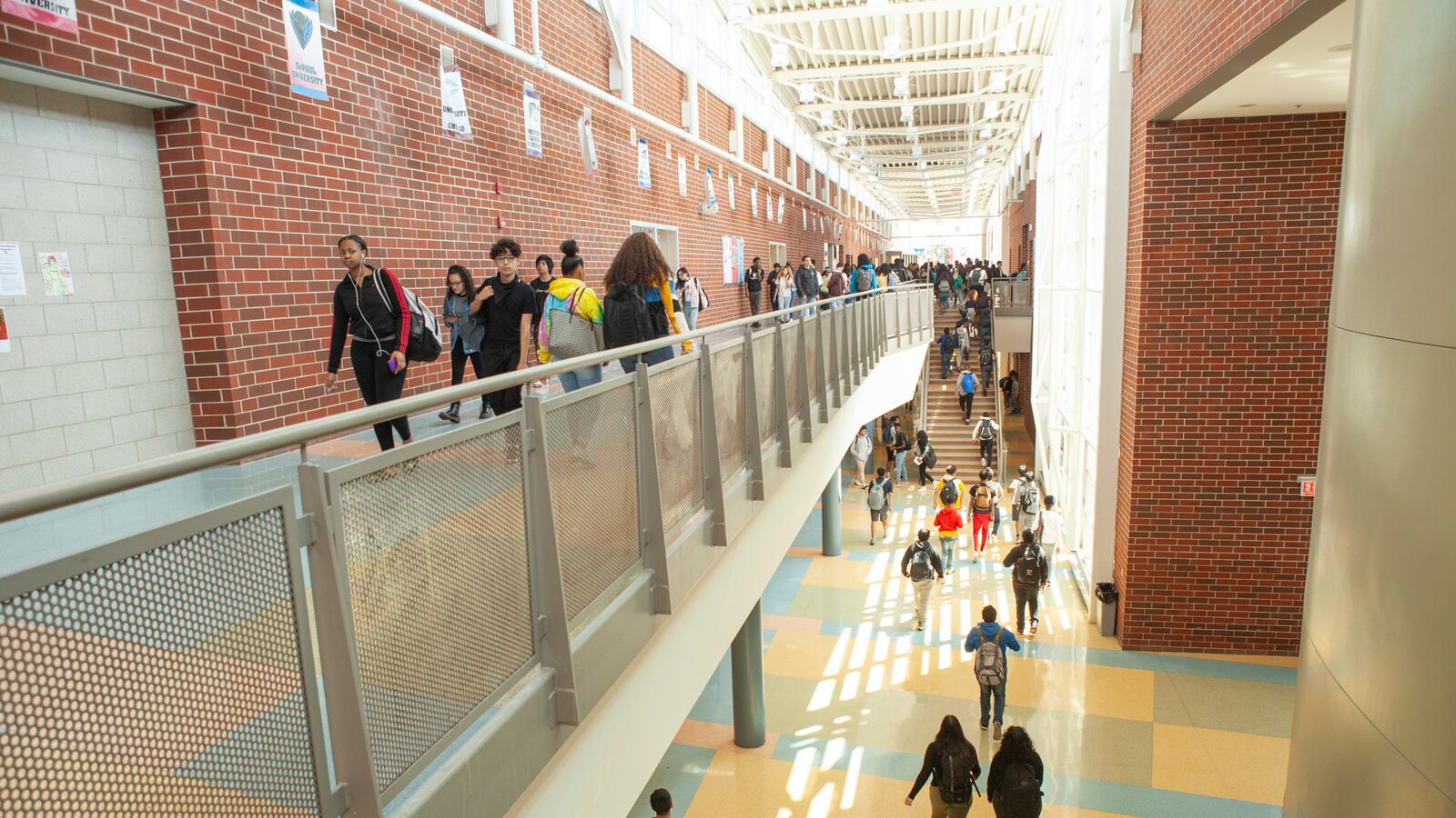 Students walk down the halls at a school on Chicago’s West Side.