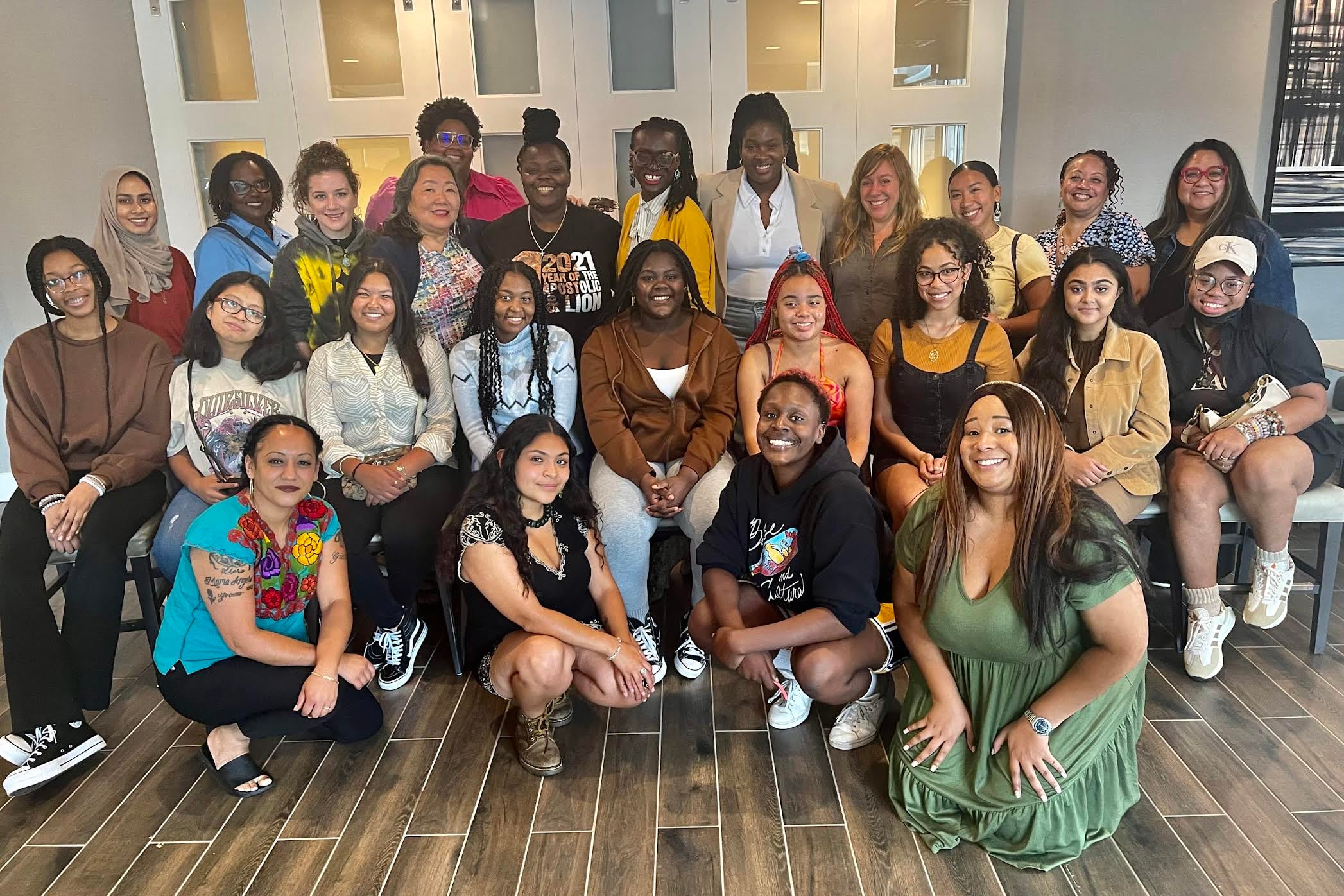 A group of young women pose for a picture