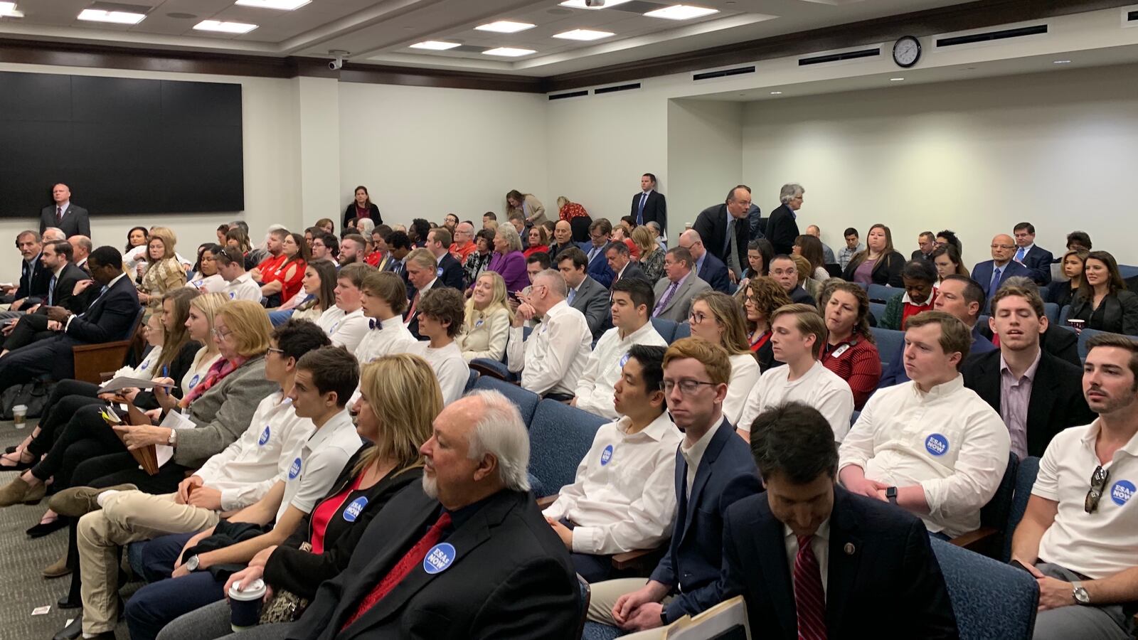 The room was split among voucher supporters and opponents during the House Education Committee meeting when Tennessee lawmakers voted in favor of Gov. Bill Lee's education savings account proposal. (Photograph courtesy of TOSS)